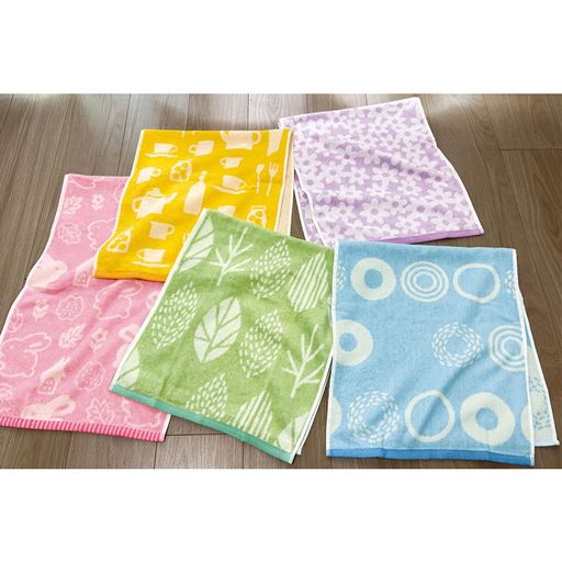 気分が上がるキュートな柄! お買い得な綿100%フェイスタオルセットです。