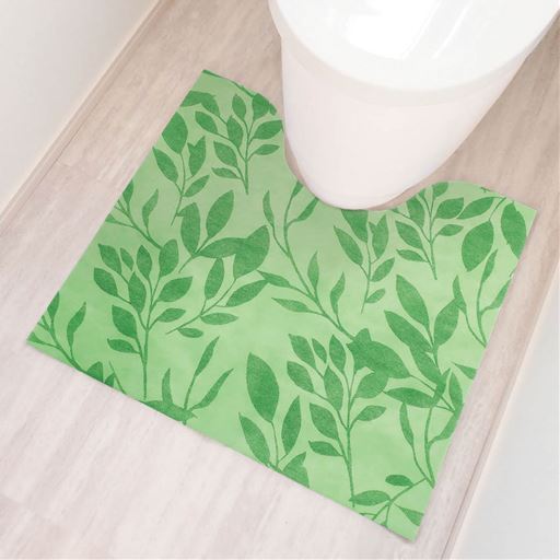 汚れたらポイッと捨てるだけ。<br>洗濯不要で手間いらずのトイレマット。グリーン系(リーフ)