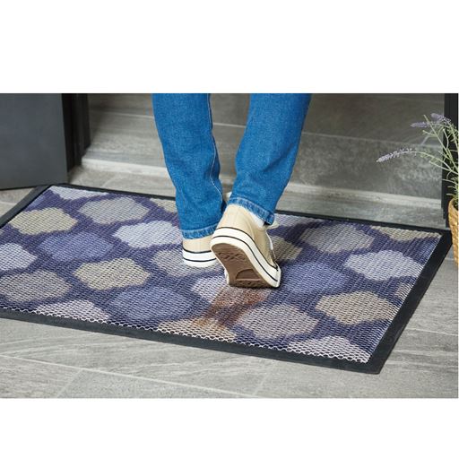 玄関に置くだけ! 砂や泥をしっかり落とす! <br>ネイビー系(モロッカン柄)<br>B(90×60cm)