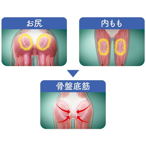 お尻と内ももに配置したEMSパッドで骨盤底筋を挟み込み効果的に刺激