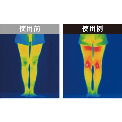 温熱でより効果的にケア 脚の裏側に配置されたヒーターからじんわりと温めてリラックス。温熱は2段階調整可能。 ※メーカー調べ ※膝に本品10分間使用