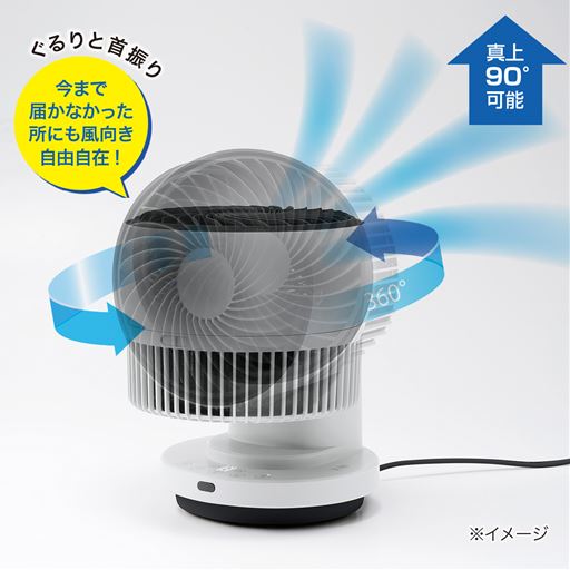 ぐるりと首振り!今まで届かなかったところにも風向き自由自在!