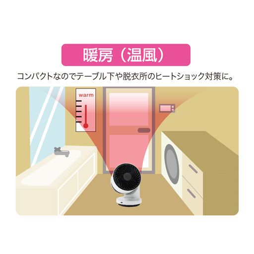 暖房 1230W暖房機能で冬場のヒートショック対策も。