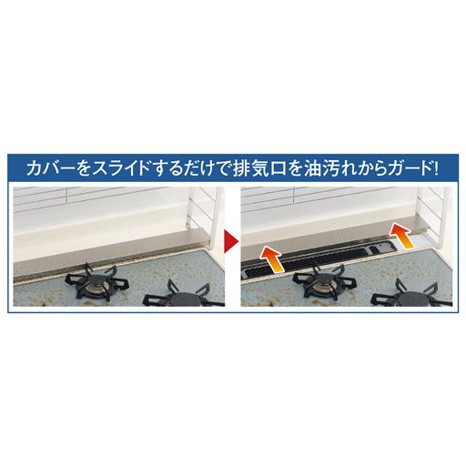 カバーをスライドするだけで排気口を油汚れからガード!