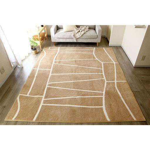 240×200cm  ベージュ ウレタン入りのほどよいクッション性 お部屋に自然になじむ、おしゃれな幾何学デザイン
