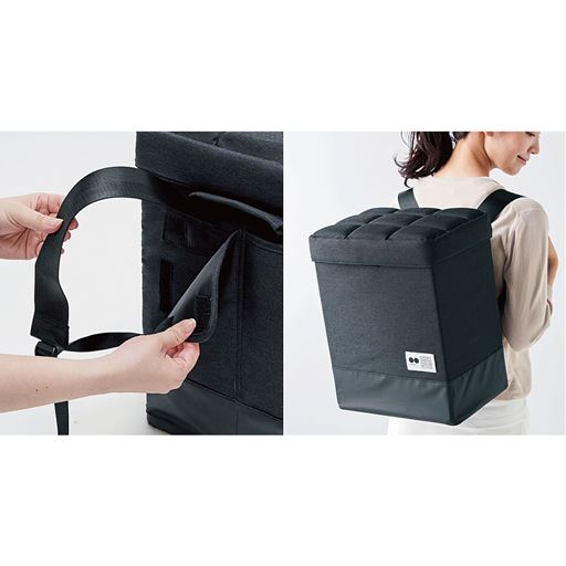 背面に収納されたベルトを出すとリュックに。