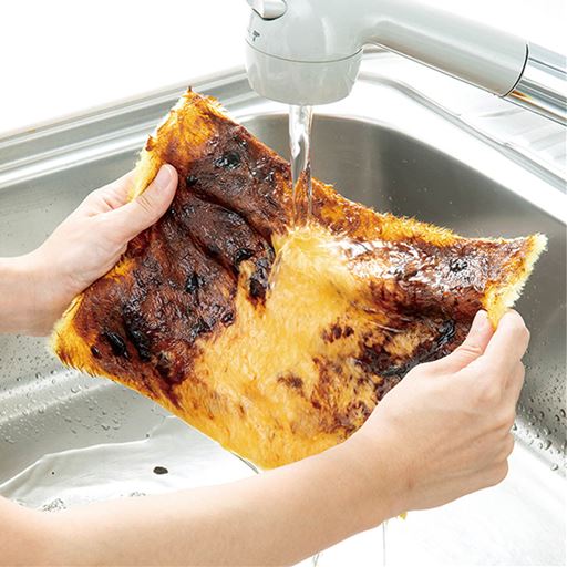 油汚れスッキリ! 長い毛足で汚れをからめ取る