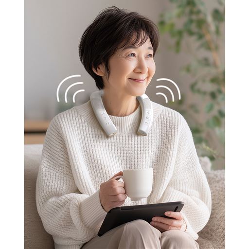 ホワイト<br>耳をふさがない首掛けスピーカー