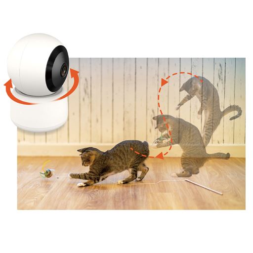 動く人やペットを自動で追いかける追尾機能を搭載。広い視野角で死角が少なく広い範囲をカバー!