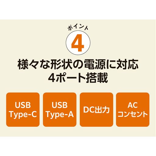 様々な形状の電源に対応4ポート搭載