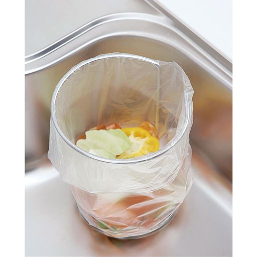 不要になったポリ袋を被せてゴミ入れに!錆に強いステンレス製で、お手入れ簡単。