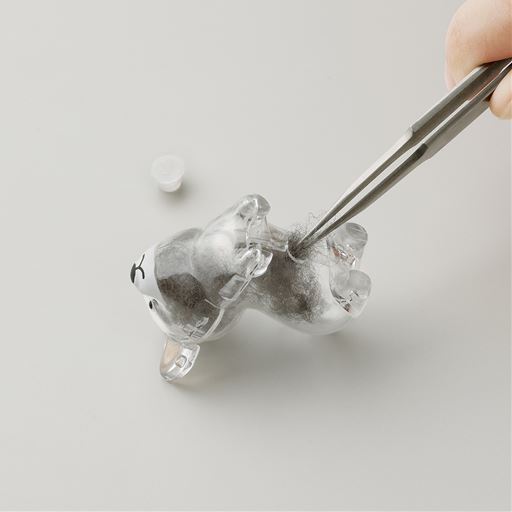 ブラッシングをした毛をピンセットなどでケースに収めます。