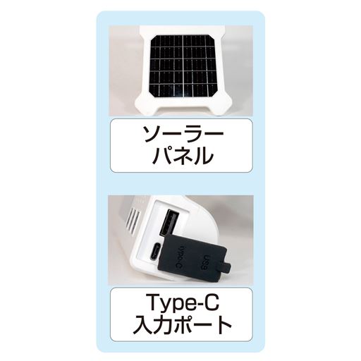 2way充電!<br>ソーラーパネル/Type-C入力ポート