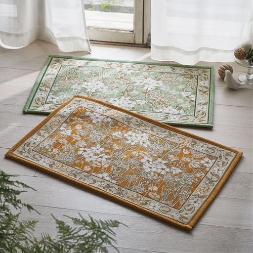 ゴブラン織り風玄関マット(リリー柄)