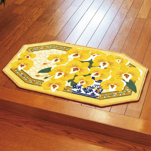 幸福の「黄色い胡蝶蘭」八角玄関マット