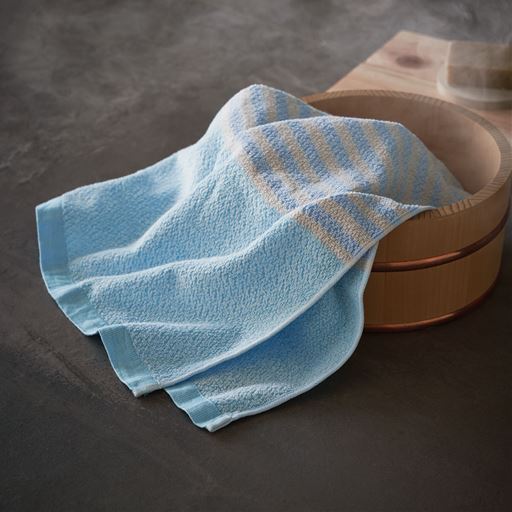 ブルー系<br>こだわり満載の温泉タオル。