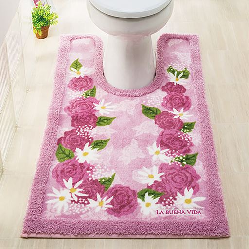 ローズ ロングL (横60×縦100cm)<br>エレガントな花柄が美しいトイレマットです。