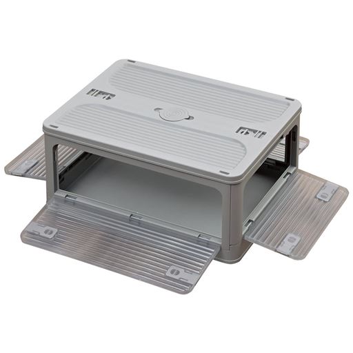 上にものをのせたまま横から中身を取り出せる、便利な収納ボックス。整理整頓にピッタリ!