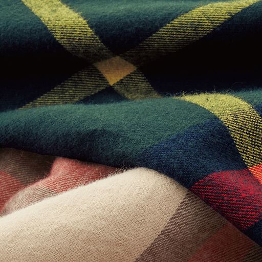 (上から) ダークグリーン・ベージュ<br>起毛したネルのやさしい肌ざわり。