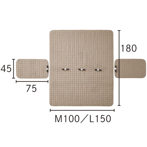 どちらのサイズにもひじカバー付き。ひじカバー部分は本体と離れているので、汚れたところだけ洗えて干すのも簡単。 ※寸法の単位は約cmです。