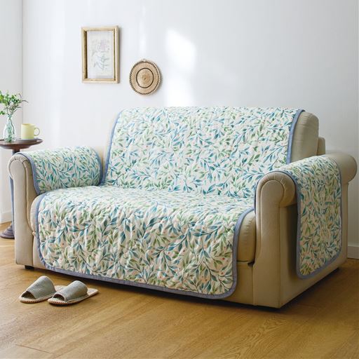 ブルー M (2人掛け用)<br>裏面の草花柄はパッと明るい印象に!