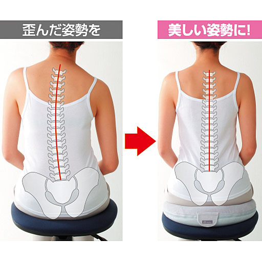 お尻や骨盤周りの形に合わせてゆっくり変形。<br>負担をふんわり和らげ、長時間座っても楽ちん!<br>※イメージ<br>※効果には個人差があります。