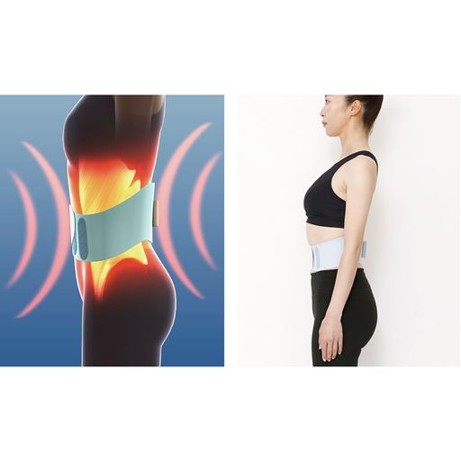 ベルト引き締め×EMSトレーニング Wアプローチで効果的にお腹まわりを引き締める!! シェイプベルト 伸縮ベルトで縮んだお腹を伸ばして引き締め補整&美姿勢キープ。