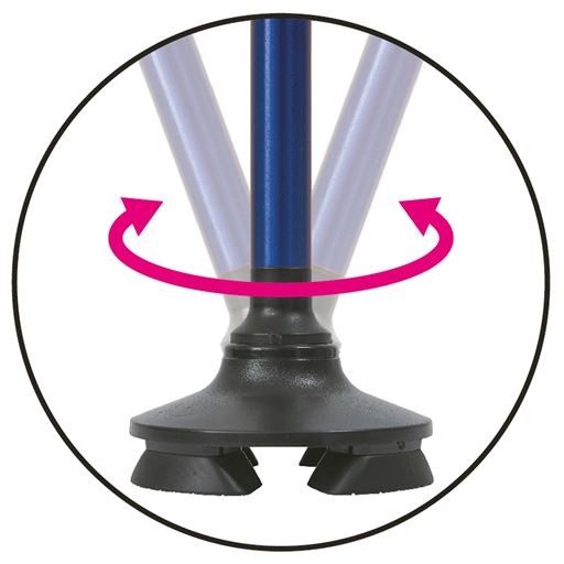 しっかり支えるつえ先のしくみ 地面に合わせて根元が自在に