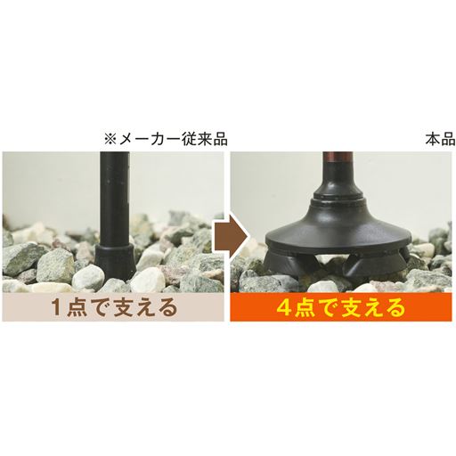 つえ先の足が4点になっているので、砂利道などでもしっかり安定して支えてくれます。