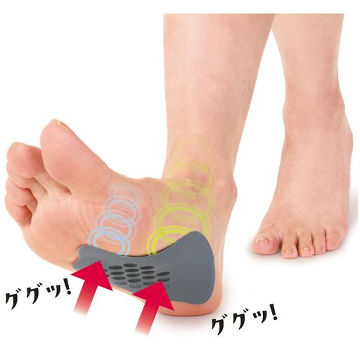 2つのアーチで縦横両方から立体的に衝撃吸収。縦横アーチができることで着地時の足のグラつきも安定します。