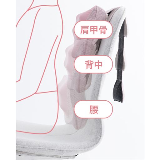 「もみ位置調整ベルト」で高さを調整。お好みの位置でマッサージ