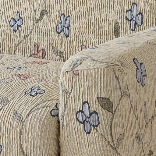 生地拡大<br>シンプルな花柄をデザインした、丈夫なジャカード織の生地。