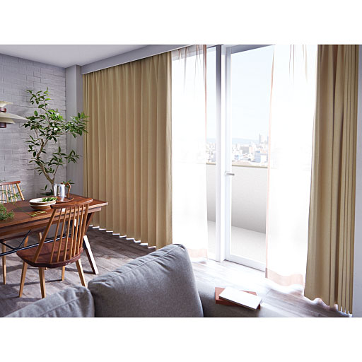 ベージュ ボックスタイプ天井付け(Aフック)使用例<br>※レースカーテンはVD-36(ペールベージュ)を使用しています。