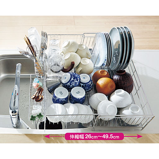 F(1段/幅26～49.5×奥行57cm)<br>ぐ～んと幅が広がるから一度に水切りOK!<br>※専用オプション(WF-3093)B・C・Eを使用しています。