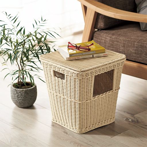 ナチュラル<br>お洒落なラタン風のダストボックス