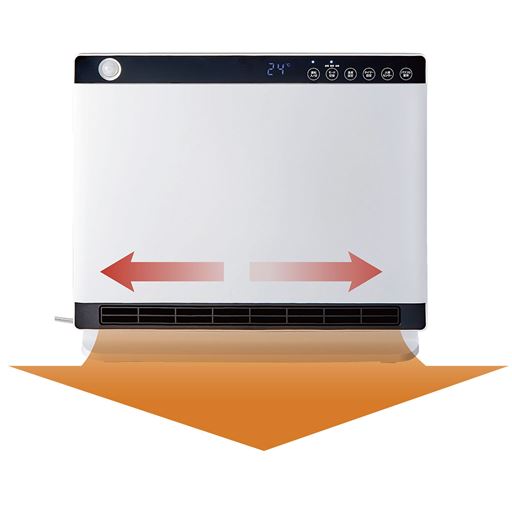 ワイドに送風足元から広範囲に暖める