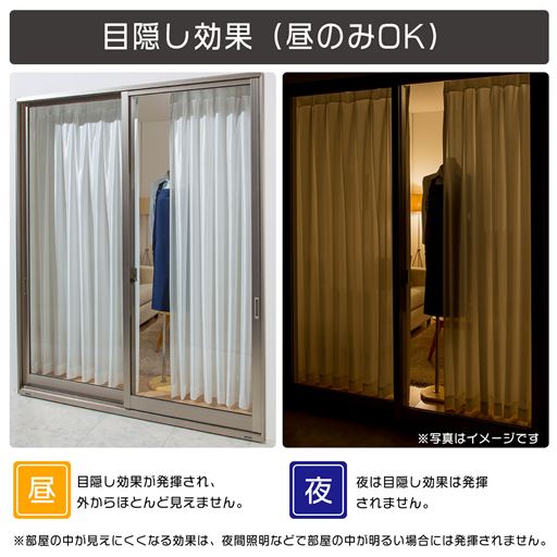 【目隠し効果(昼のみOK)】昼は外からほとんど見えません。夜は目隠し効果は発揮されません。<br>※写真はイメージです。