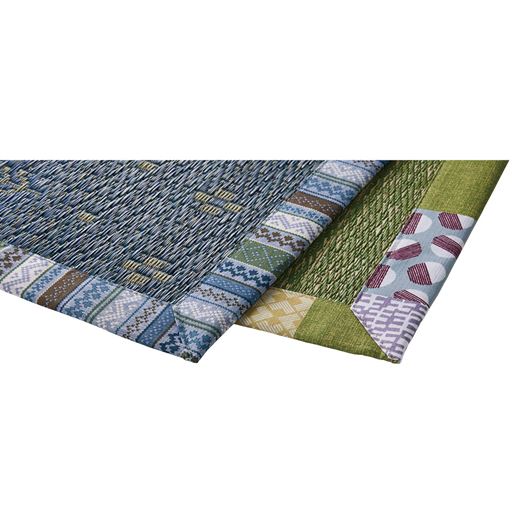 (左から)ブルー系(ギャッベ柄)、グリーン(パッチワーク柄)