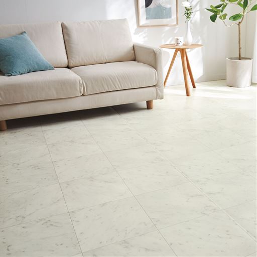 H (ビアンコカララ) ※画像はVP-1275(フロアシート)を使用しています。<br>明るく上品な白い大理石調のデザイン。高級感と都会的なムードを併せ持った空間に。