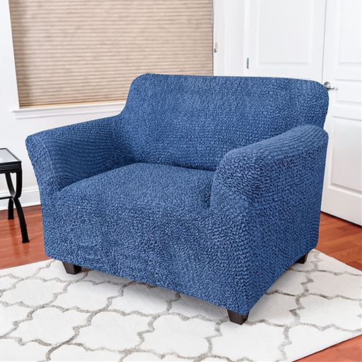 ブルー 肘ありS (1人掛け用)<br>今お使いのソファにかぶせるだけでお部屋が上品な空間に早変わり。