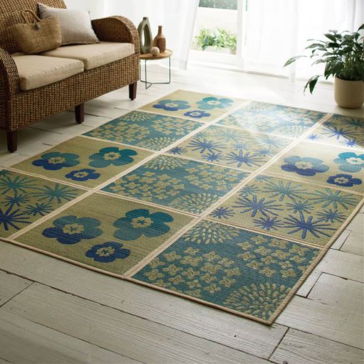 ブルー系(フラワー) <br>横240×縦180cm