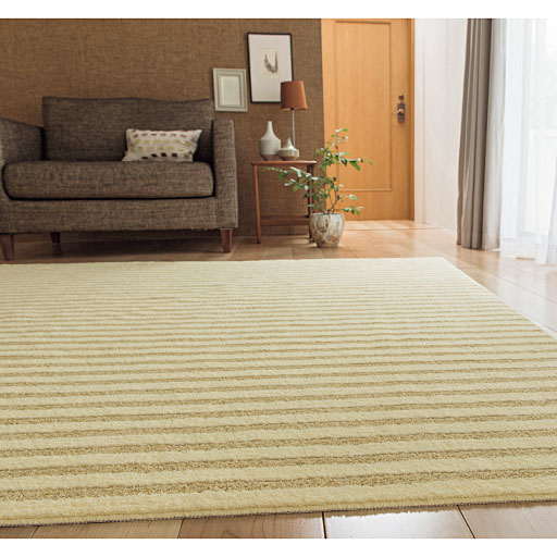 アイボリー(横190×縦190cm)<br>さまざまな生活臭を抑制! お部屋に合わせやすいボーダー柄の清潔ラグです。