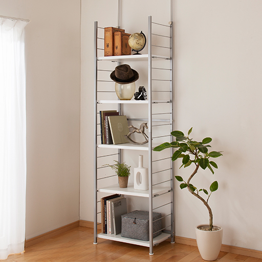 ホワイト E<br>棚板5枚の奥行41cmタイプ。リビング周りの収納に。