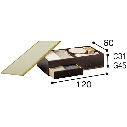 C (ロータイプ/幅120cm・引き出し)・G (ハイタイプ/幅120cm・引き出し)<br>※寸法の単位はcmです。高さは畳を含んだサイズです。