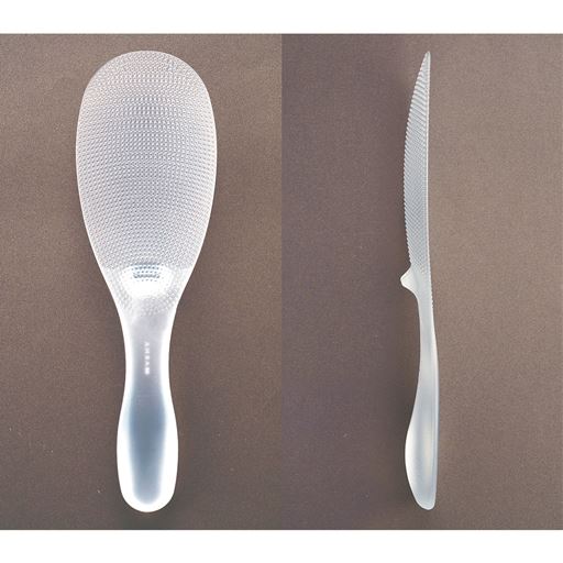 クリアー へら部分が薄く、スプーンのように少し湾曲しているので、ご飯にスッと入って、ご飯をすくいやすい。