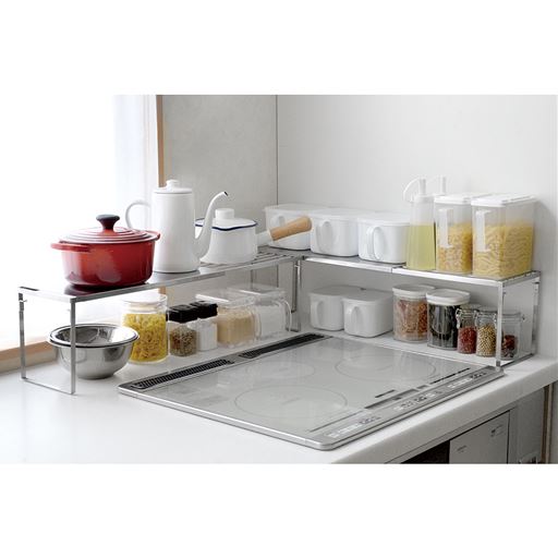 コンロ奥 L字型に置いてスッキリ!(2個使用時)