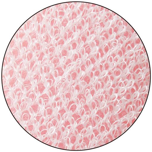 のるニャンズ 裏面拡大<br>パイルメッシュ面は泡立ちがよく、油汚れをしっかり落とします。