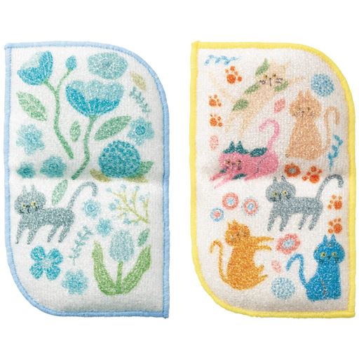 (左から)フラワー・のるニャンズ<br>柄違いの2個組でお届けします。