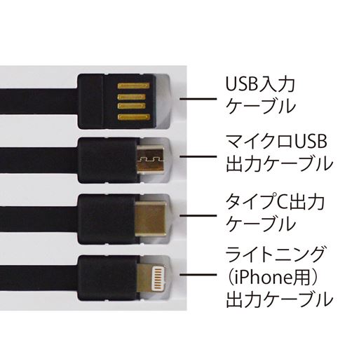 充電入出力ケーブル4本内蔵!