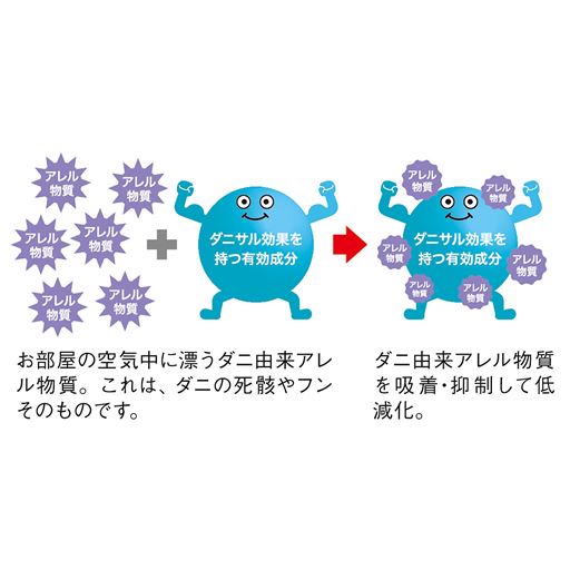 ダニのフンや死骸のアレルギー物質を低減化